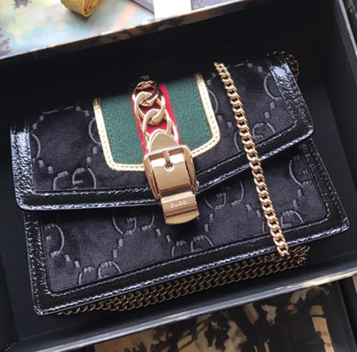 Gucci Sylvie Velvet Chain Bag 494642 Black 2018