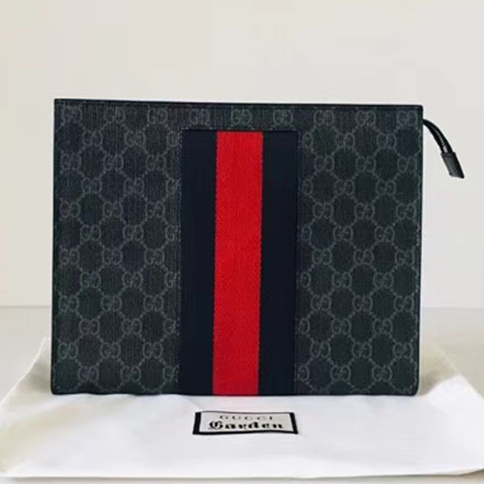 Gucci Mens GG Supreme Web Pouch 475316 Black Grey 2018