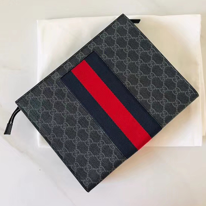 Gucci Mens GG Supreme Web Pouch 475316 Black Grey 2018