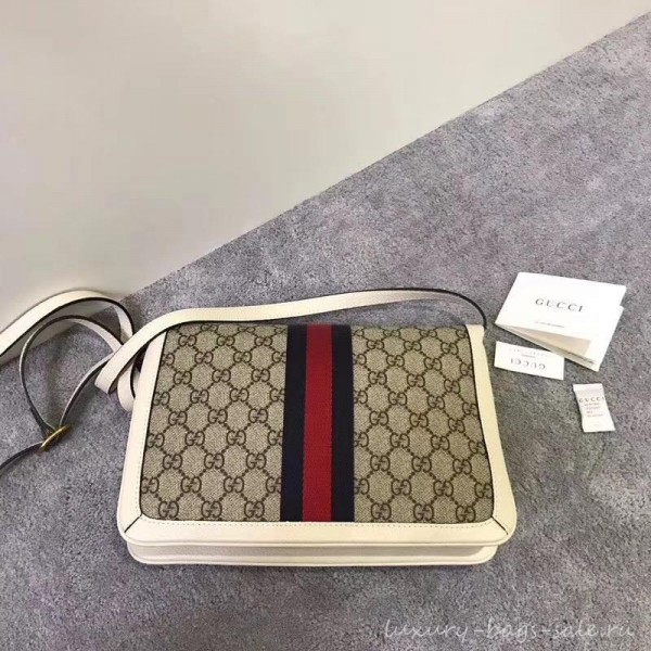 Gucci Queen Margaret Metal Bee Web GG Supreme Medium Shoulder Bag 524356 white 2018
