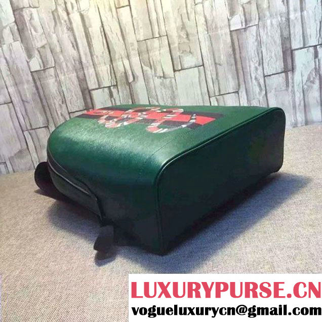 Gucci Web and Snake Print Leather Backpack Bag 419584 Green 2016 (1B77-6060120 )