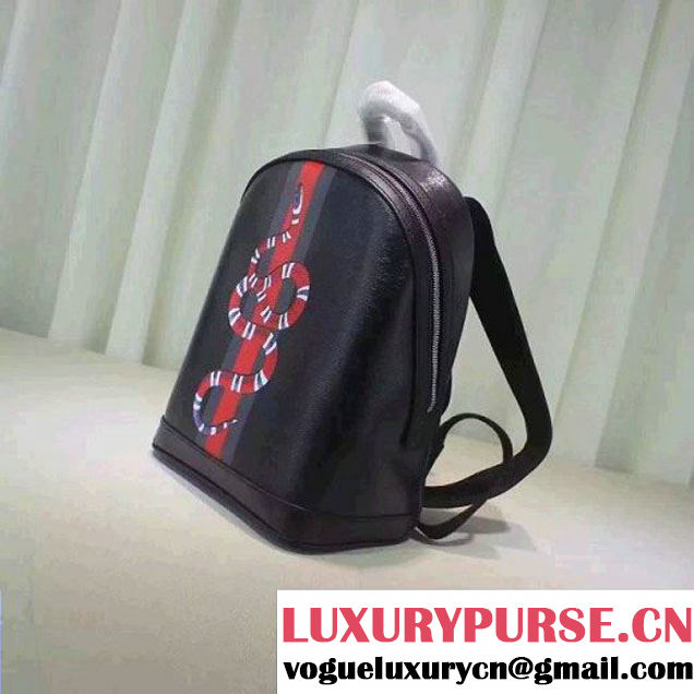 Gucci Mini Web and Snake Print Leather Backpack Bag Black 2016 (XXS-6071311 )