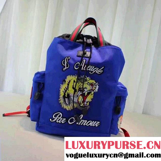 Gucci Techno Canvas Drawstring Backpack With Tiger Embroidered 450979 Blue 2016 (XYS-6120109 )