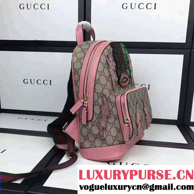 Gucci Exclusive GG Supreme Backpack With Lightling Embroidered Sequin Pink (XYS-7052416 )