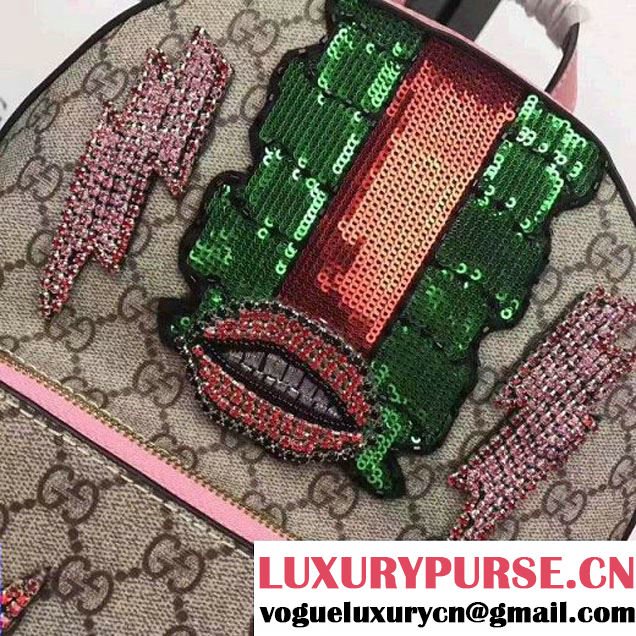 Gucci Exclusive GG Supreme Backpack With Lightling Embroidered Sequin Pink (XYS-7052416 )