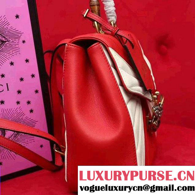 Gucci Queen Margaret Quilted Leather Backpack 476664 White/Red 2017 (2A010-7062024 )