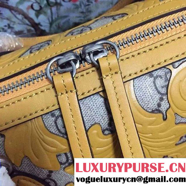 Gucci Arabesque GG Supreme and Leather Top Handle Small Boston Bag 409529 Yellow 2016 (2A010-6080301 )