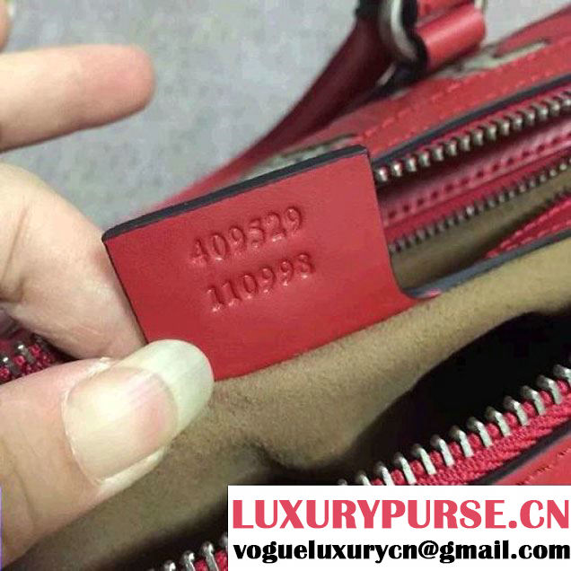 Gucci Arabesque GG Supreme and Leather Top Handle Small Boston Bag 409529 Red 2016 (2A010-6080303 )