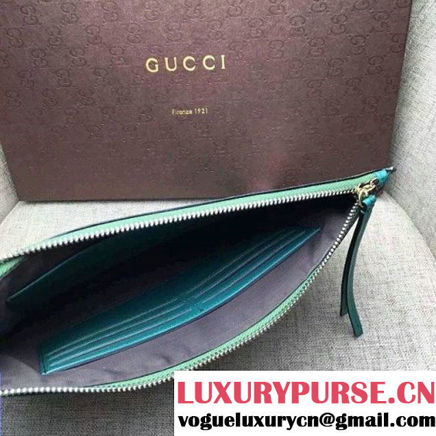 Gucci 424900 Print Calfskin Zip Pouch Large Cltuch Bag Green 2016 (DC-6050737 )