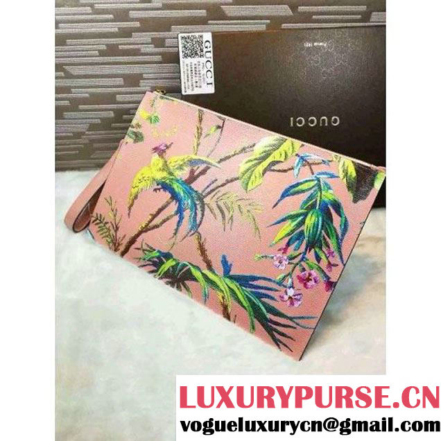 Gucci 431270 Tropical print leather Pouch Pink 2016 (1B039B-6061611 )