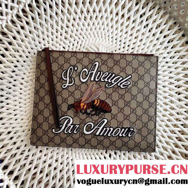 Gucci 431416 Embroidered Bee GG Supreme Pouch 2016 (SPM-6062916 )