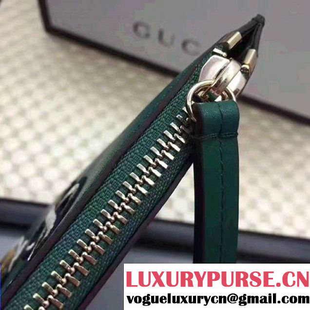 Gucci Leather Embroidered Tiger Large Zipped Pouch Clutch Bag 431416 Green 2017 (XYS-7050919 )