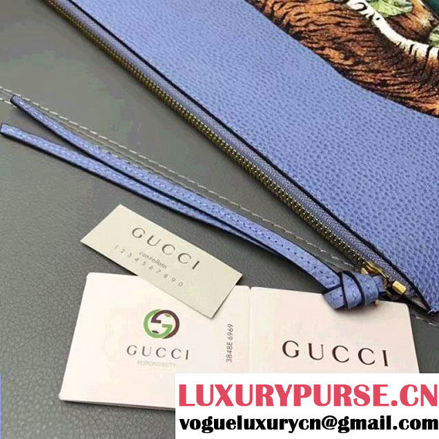Gucci Tiger Print Leather Pouch 454309 Blue 2017 (WY-7060316 )