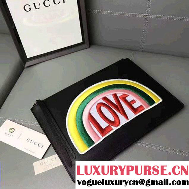 Gucci Rainbow "Love" Soft Black Leather Pouch 476411 2017 (WY-7060320 )