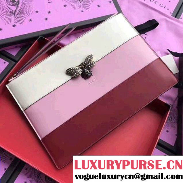 Gucci Queen Margaret Leather Pouch Bag White/Pink/Red 2017 (WY-7062619 )