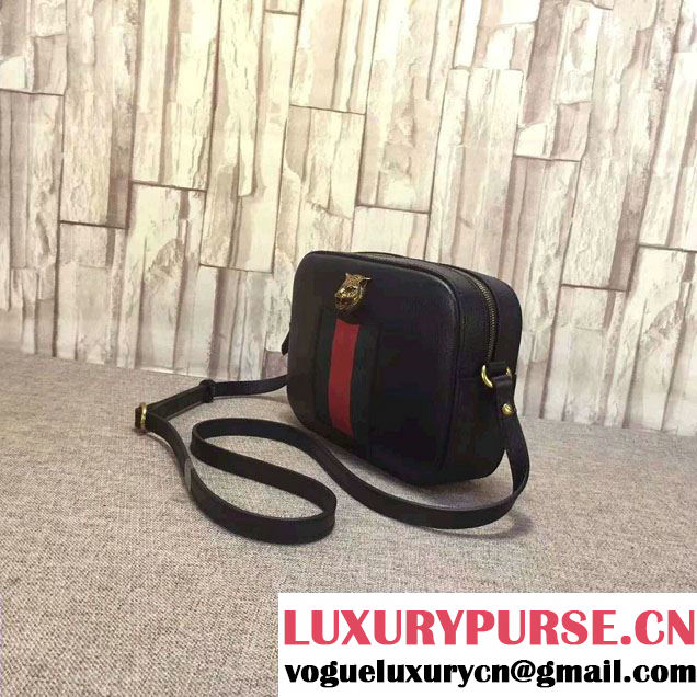 Gucci Animalier Textured Leather Messenger Bag 412009 Black 2016