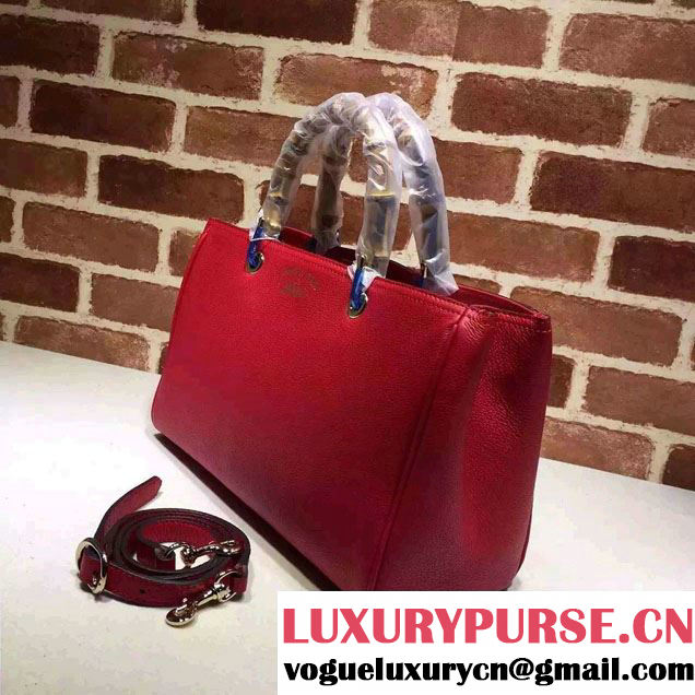 Gucci Medium Bamboo Shopper Leather Tote Bag 323660 Red