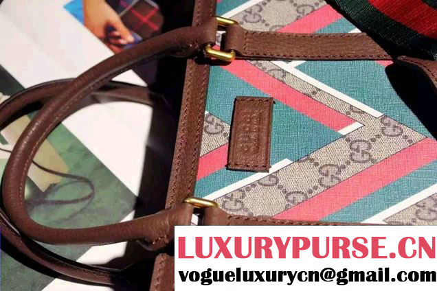 Gucci GG Chevron Print Tote Bag 406387 Green/Red/Green 2016