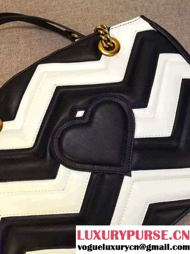 Gucci GG Marmont Matelassé Chevron Tote Medium Bag 443501 Black/White 2016