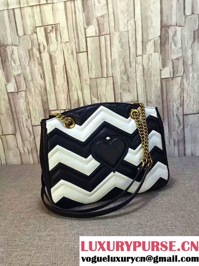 Gucci GG Marmont Matelassé Chevron Tote Medium Bag 443501 Black/White 2016