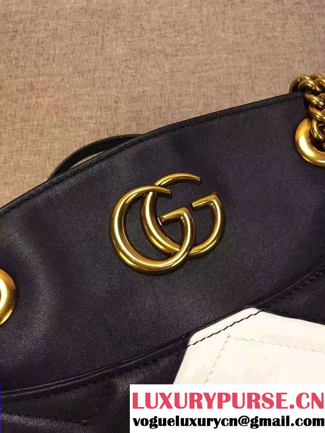 Gucci GG Marmont Matelassé Chevron Tote Medium Bag 443501 Black/White 2016