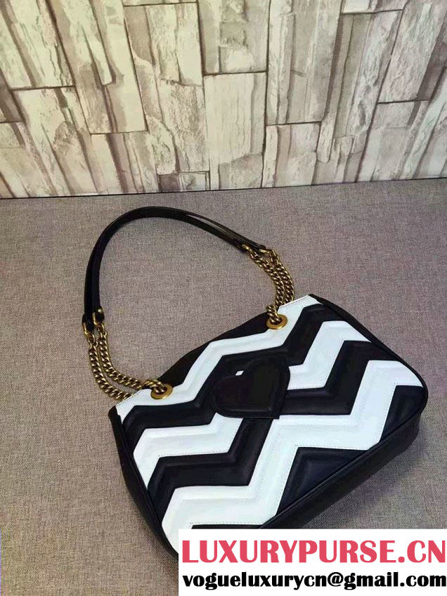 Gucci GG Marmont Matelassé Chevron Tote Medium Bag 443501 Black/White 2016