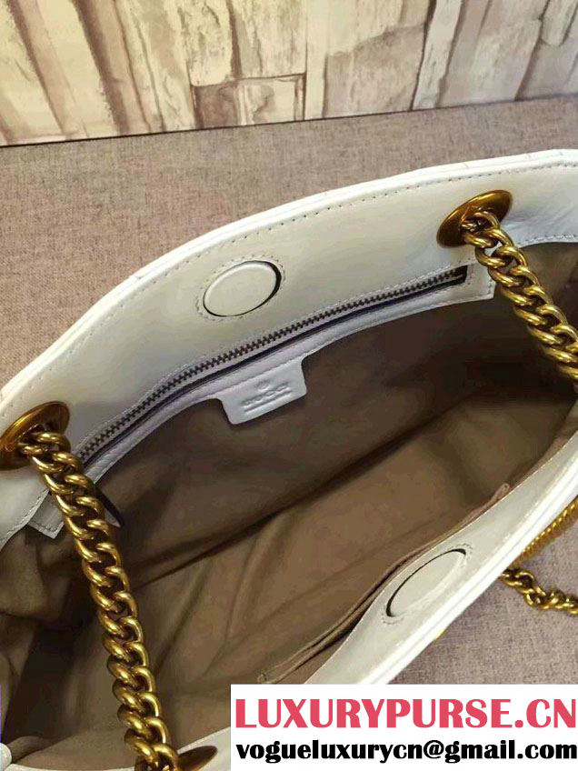 Gucci GG Marmont Matelassé Chevron Tote Medium Bag 443501 White 2016
