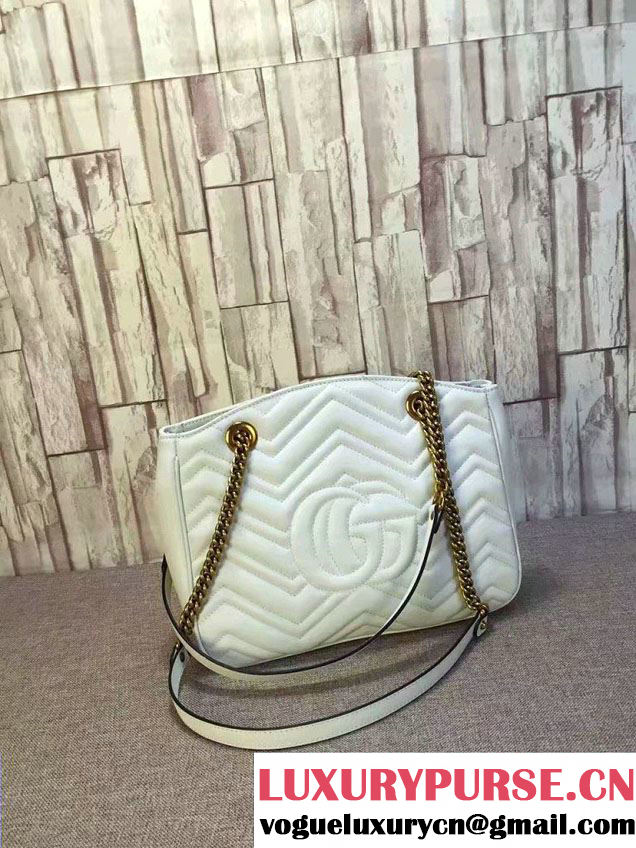 Gucci GG Marmont Matelassé Chevron Tote Medium Bag 443501 White 2016