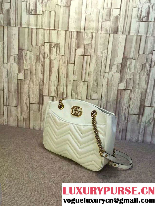 Gucci GG Marmont Matelassé Chevron Tote Medium Bag 443501 White 2016