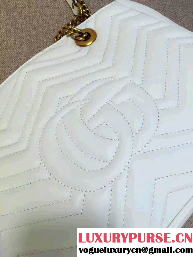 Gucci GG Marmont Matelassé Chevron Tote Medium Bag 443501 White 2016