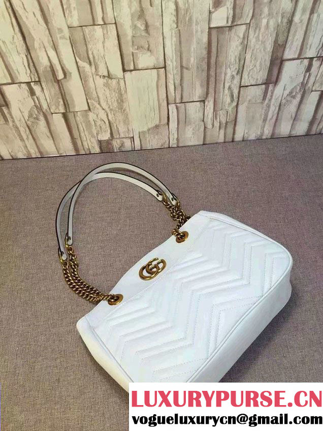 Gucci GG Marmont Matelassé Chevron Tote Medium Bag 443501 White 2016