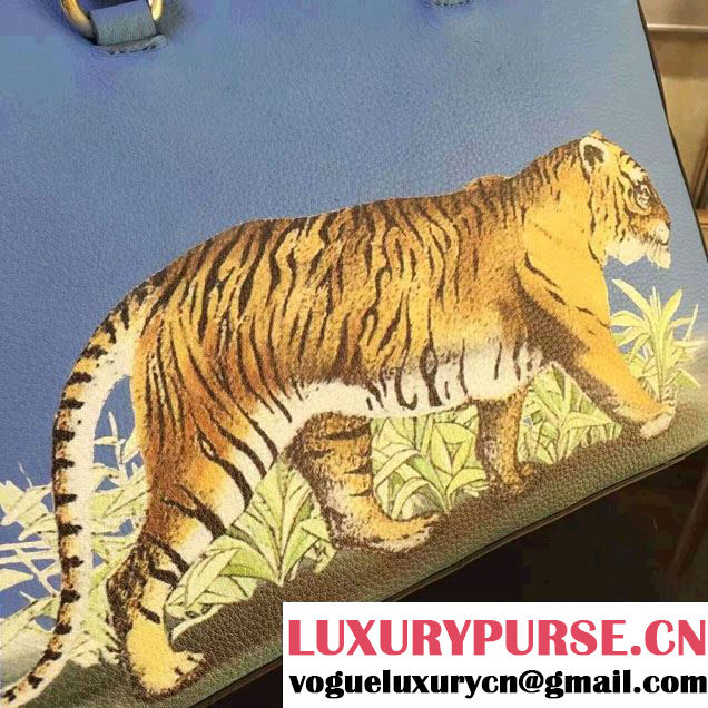 Gucci Tiger Print Tote Bag 453571 Blue Cruise 2017