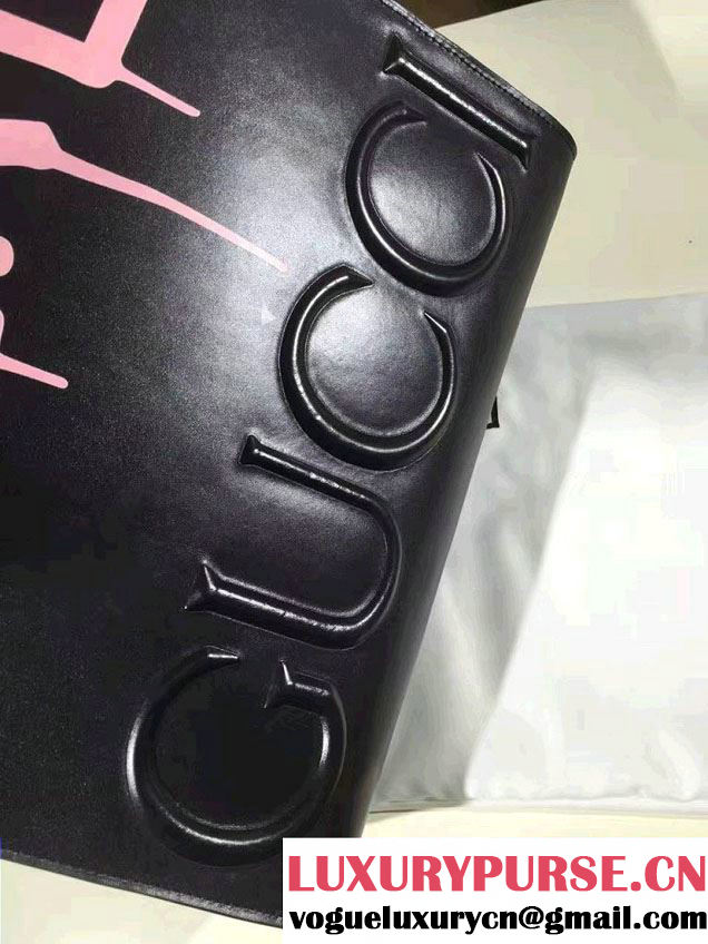 Gucci GucciGhost with Real Leather Tote Medium Bag 414476/409378 Black/Pink 2016