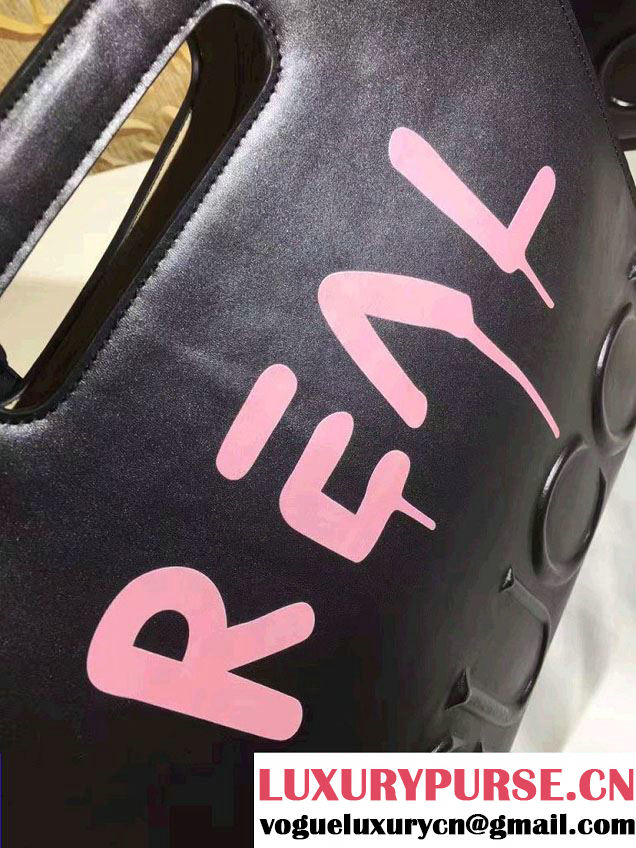 Gucci GucciGhost with Real Leather Tote Medium Bag 414476/409378 Black/Pink 2016
