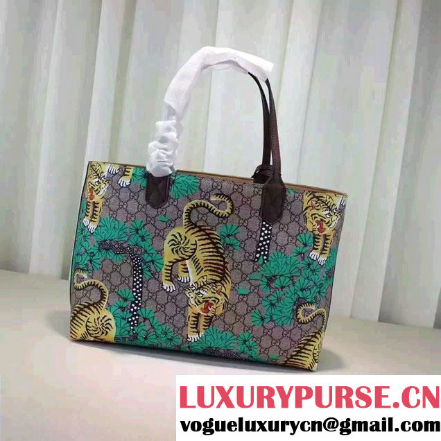 Gucci Bengal GG Supreme Tote Medium Bag 412096 Green 2016