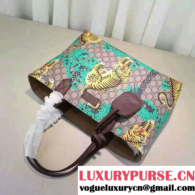 Gucci Bengal GG Supreme Tote Medium Bag 412096 Green 2016