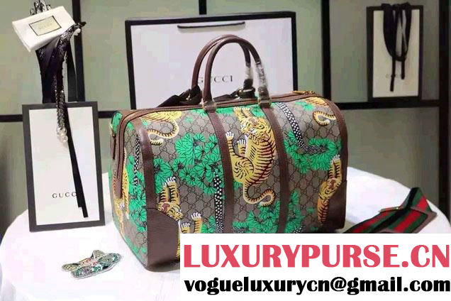 Gucci GG Supreme Canvas Medium Duffle Bag 406380 Bengal Green 2016