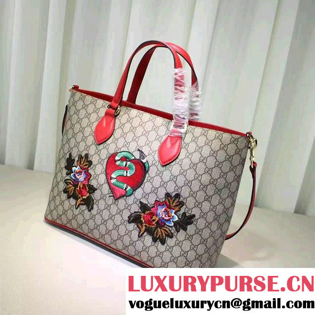 Gucci Soft GG Supreme Tote Bag 453705 Embroidered Heart Snake Flower 2016