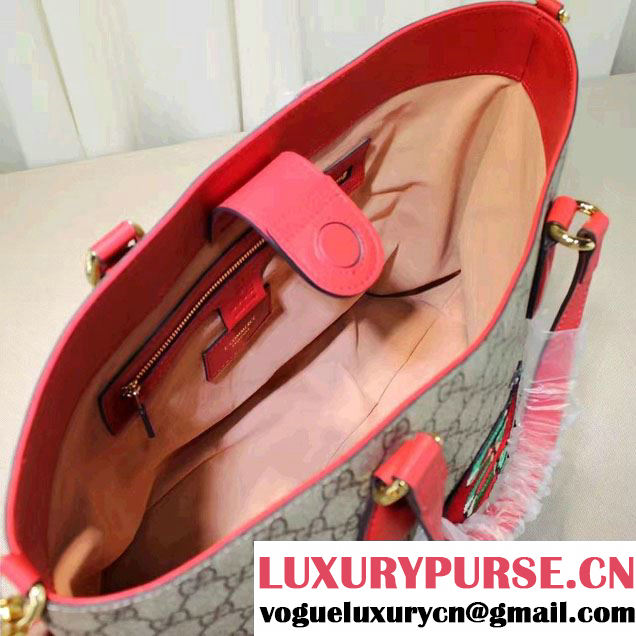 Gucci Soft GG Supreme Tote Bag 453705 Embroidered Heart Snake Flower 2016