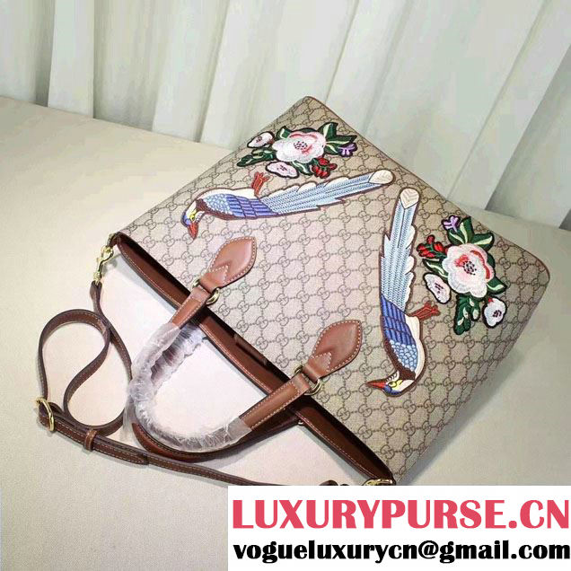 Gucci Soft GG Supreme Tote Bag 453705 Exclusive Embroidered Bird Flower 2016