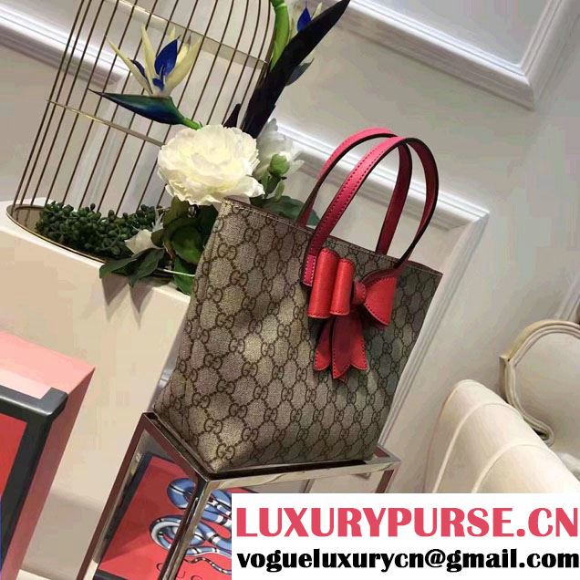 Gucci Children'S GG Supreme Canvas Bow Tote Bag 457232 Red 2017