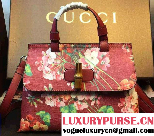 Gucci Bamboo Daily Blooms Top Handle Small Bag 370831 Burgundy 2015