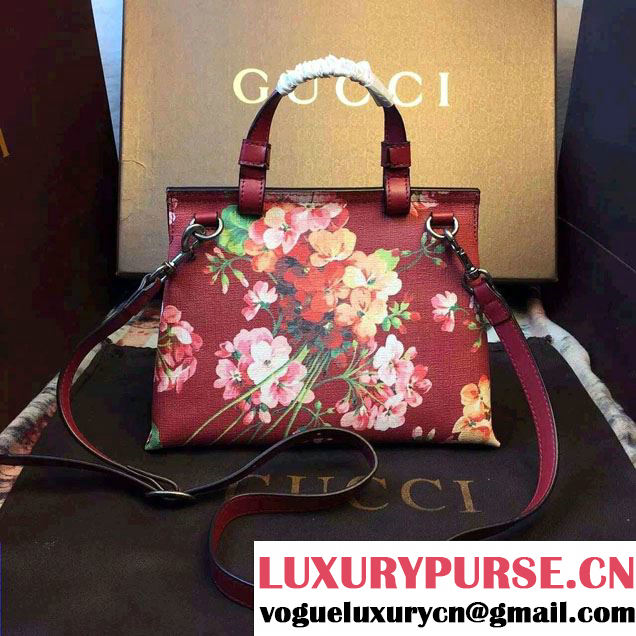 Gucci Bamboo Daily Blooms Top Handle Small Bag 370831 Burgundy 2015