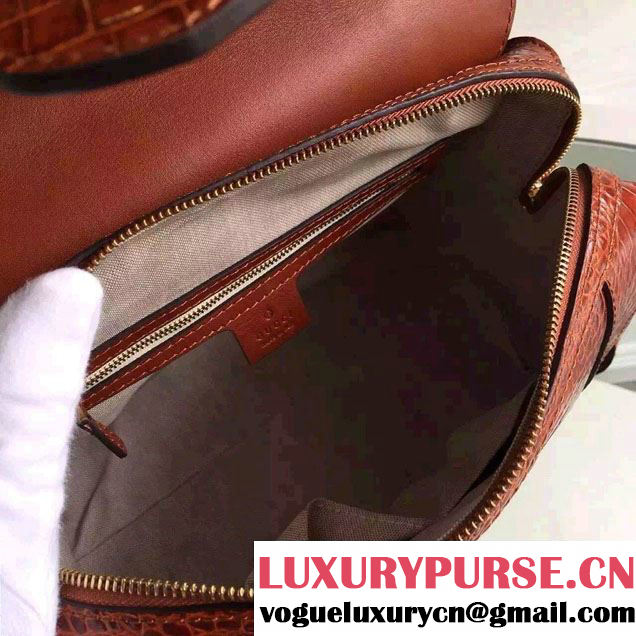 Gucci Croco Pattern GG Marmont Leather Top Handle Bag 421890 Brown 2016