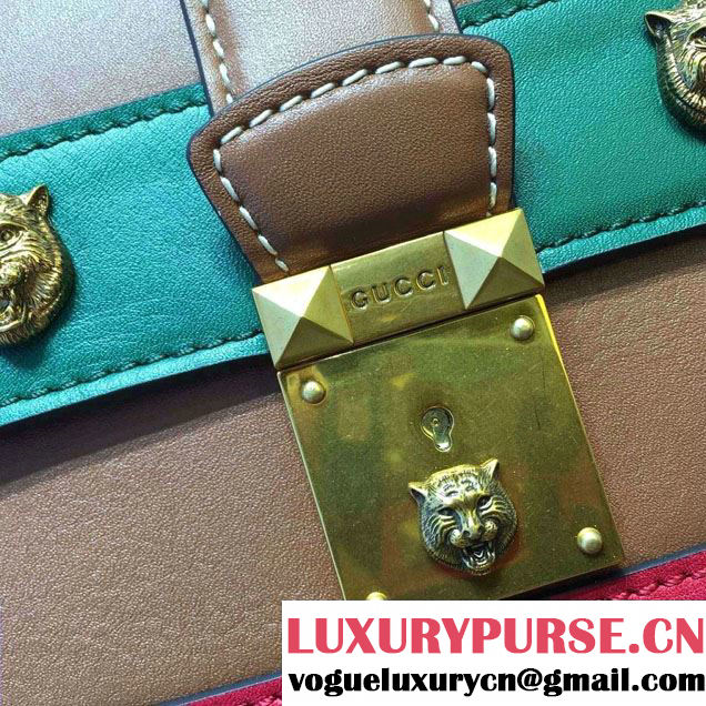 Gucci Cat Lock Leather Top Handle Bag 421997 Brown 2016