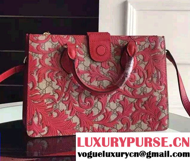 Gucci Arabesque Canvas Top Handle Bag 409531 Red 2016
