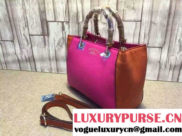 Gucci Mini Bamboo Shopper Leather Top Handle Bag 368823 Fushia/Brick
