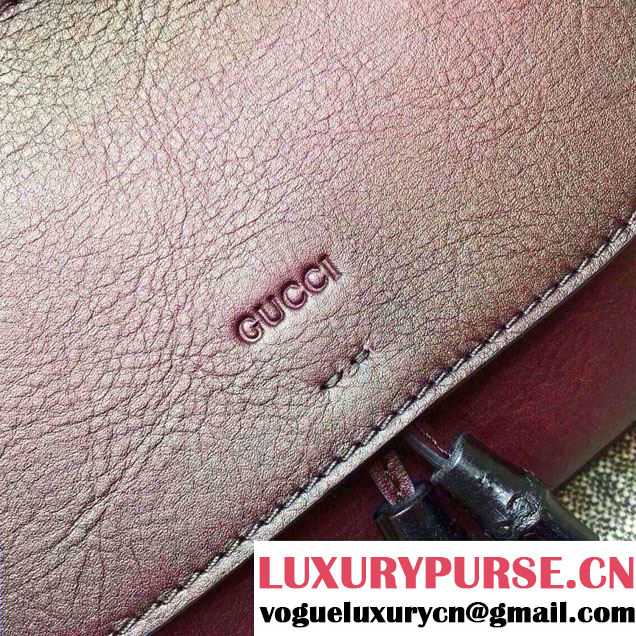 Gucci Fringe Leather Bamboo Top Handle Bag 383929 Burgundy 2016