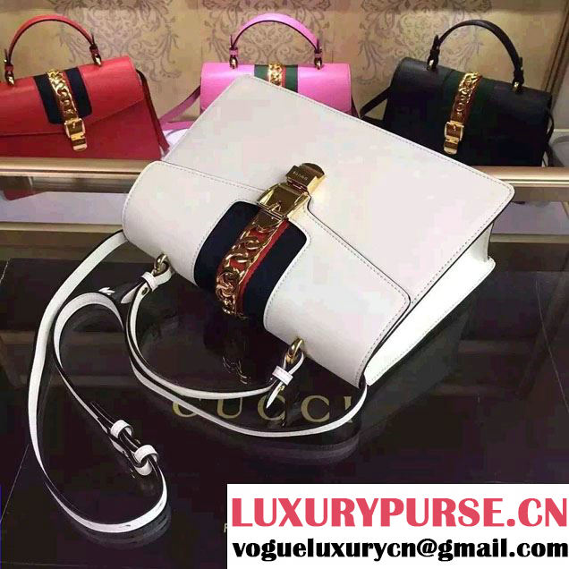 Gucci Sylvie Leather Top Handle Medium Bag 431665 White 2016