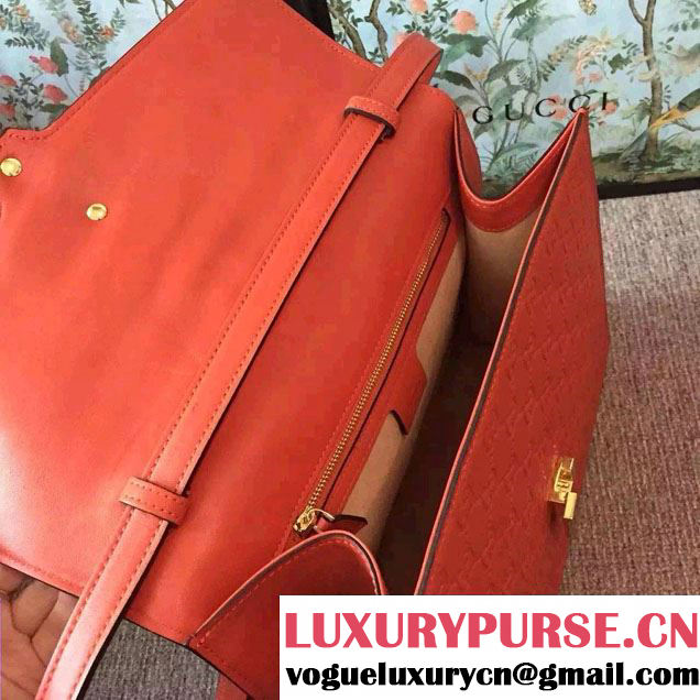 Gucci Sylvie Leather Signature Top Handle Medium Bag 431665 Red 2016